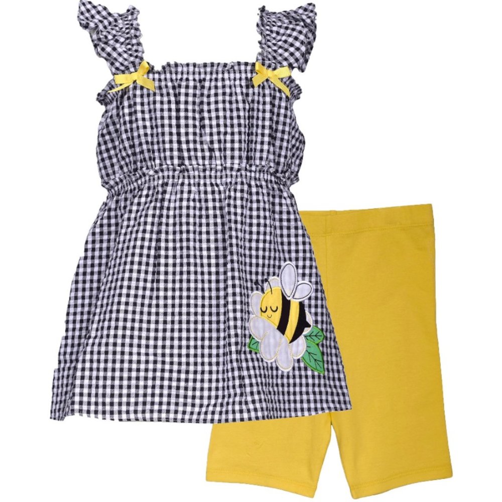 Bonnie Jean Girls Size 4-6X Seersucker Bee Applique Top Knit Short Set
